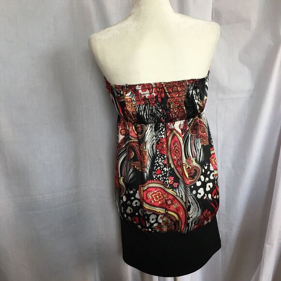 MOA MOA Womens Large Red Black Stretch Ruffled Empire Waist Sleeveless Dress - Picture 3 of 12